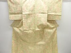 亀甲に菊楓模様織り出し手織り紬単衣着物